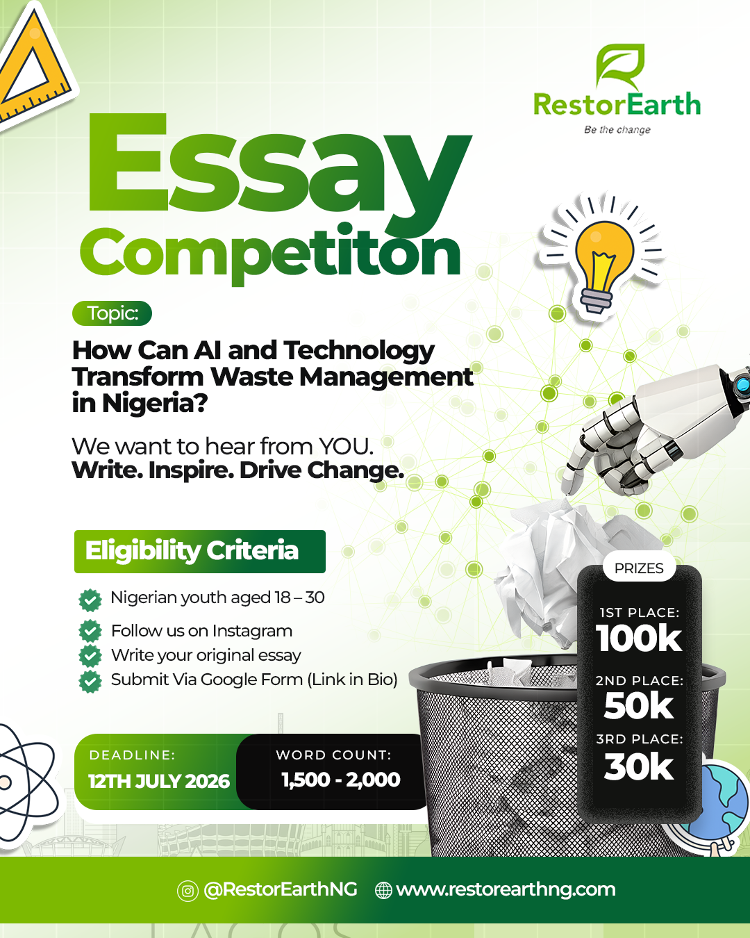 RestoreEarth Essay Competition on AI and Technology in Waste Management